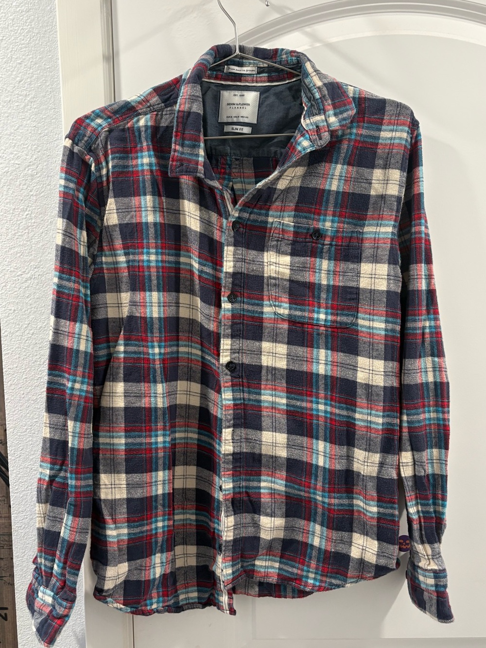 Denim & Flower Men's Plaid Button-Down Shirt - Navy, Red & Cream